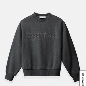 Fear of God ESSENTIALS Charcoal Heather Embossed Classic Crew Neck Sweatshirt